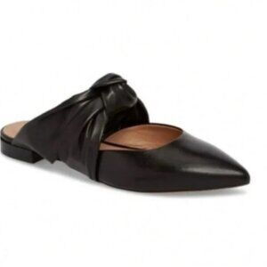 LEWIT Black Leather Pointed Knot Mule Cara Mules